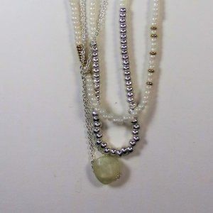 Lucky Brand Two Tone Beaded Necklace Silver Gold NWT